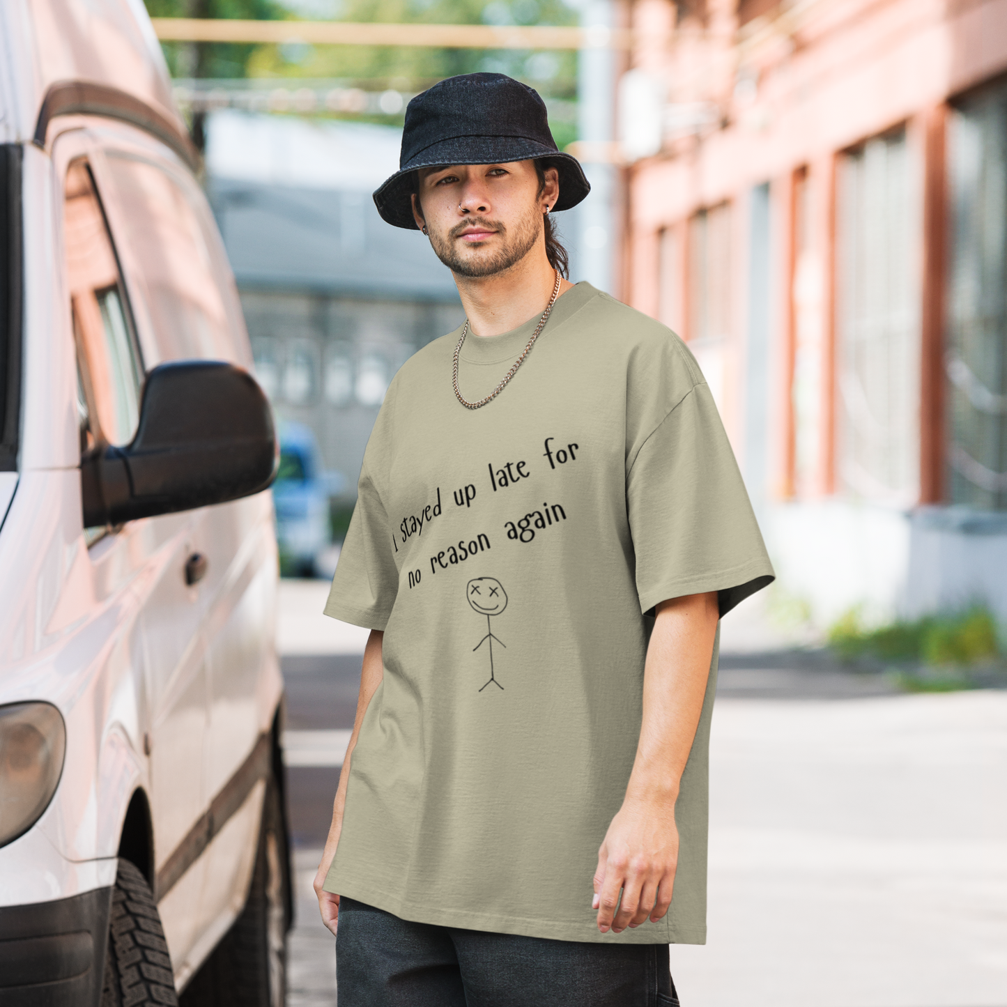 I stayed up late for no reason again - Oversized faded t-shirt